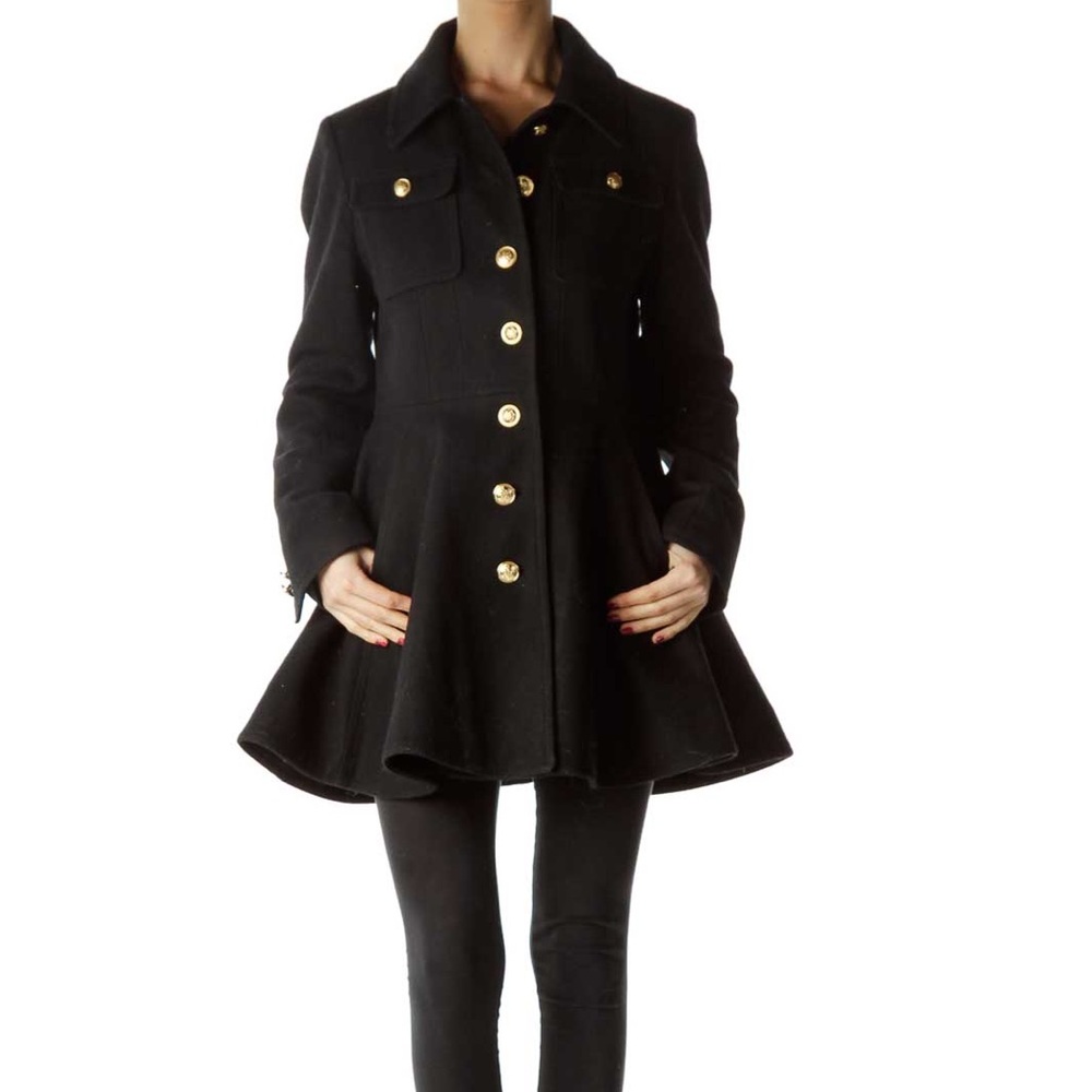 New NWT Laundry by Shelli Segal Military Flare Peplum Black Coat Gold Buttons